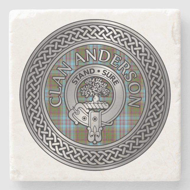 Clan Anderson Crest & Tartan Knot Stone Coaster (Front)