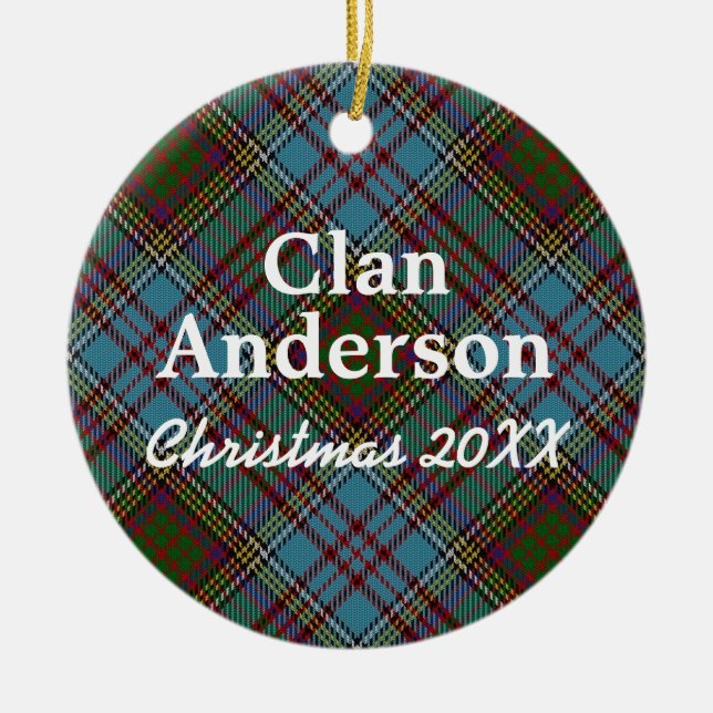 Clan Anderson Scottish Tartan Ceramic Tree Decoration (Front)