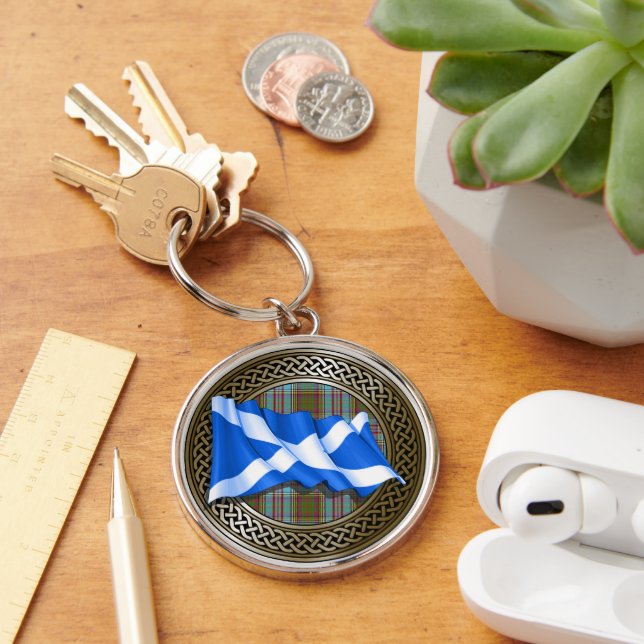 Clan Anderson Tartan Knot & Flag Key Ring (Desk)