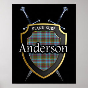 Clan Anderson Tartan Scottish Shield & Swords Poster