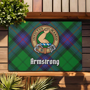 Clan Armstrong Crest over Tartan Doormat