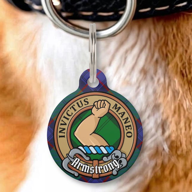 Clan Armstrong Crest over Tartan Pet Tag (Creator Uploaded)