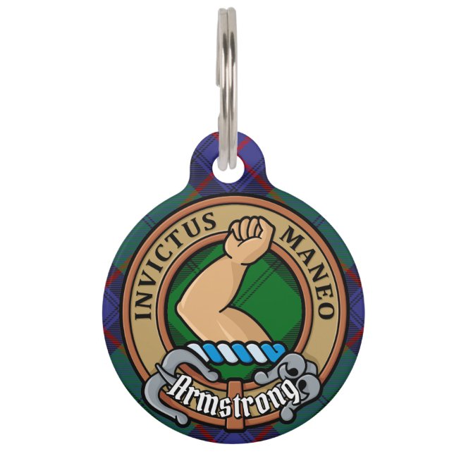 Clan Armstrong Crest over Tartan Pet Tag (Front)