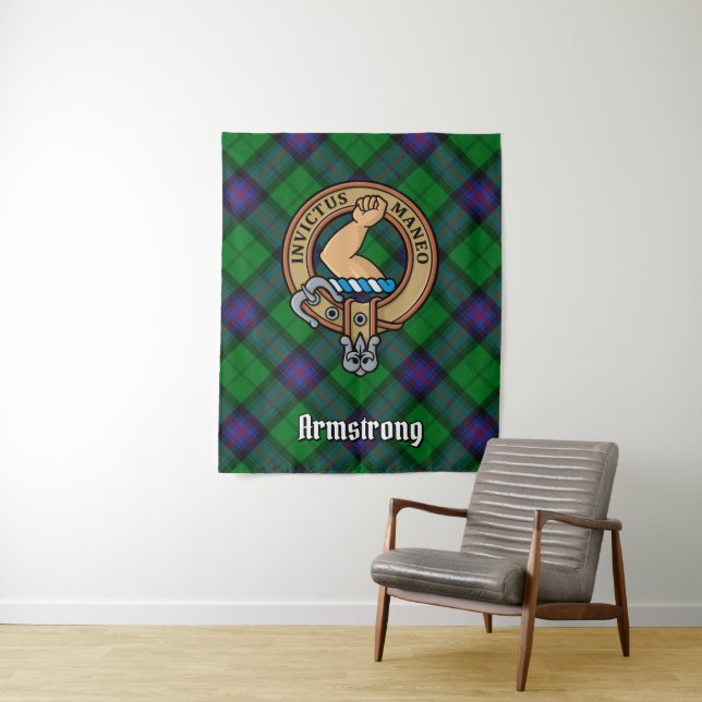 Clan Armstrong Crest over Tartan Tapestry (In Situ)