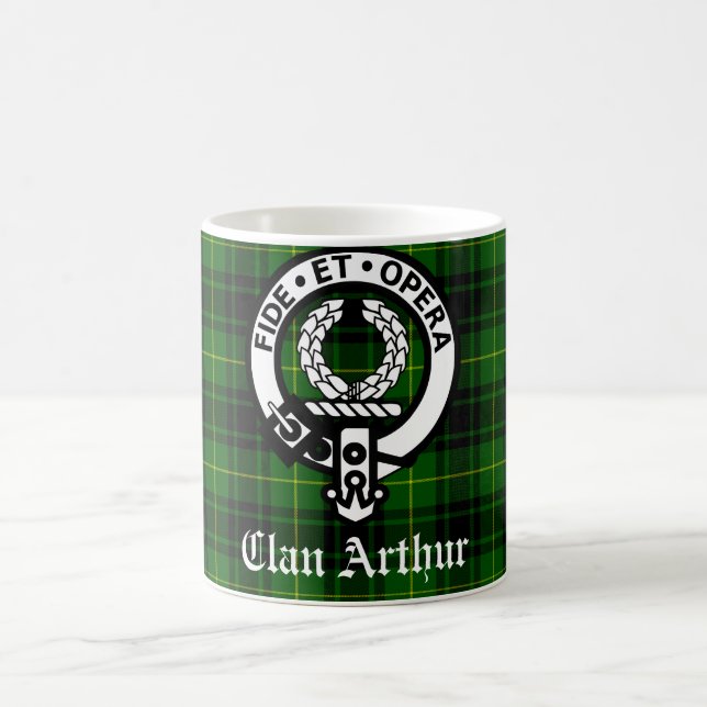 Clan Arthur Crest Badge & Tartan Coffee Mug (Center)