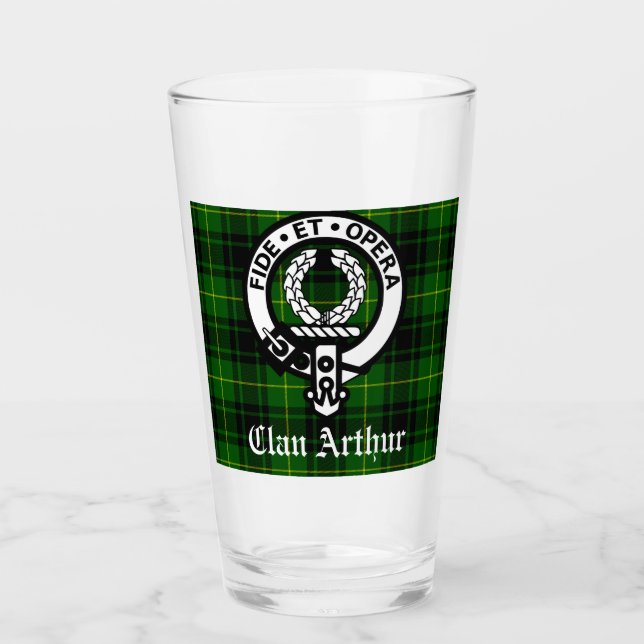 Clan Arthur Crest Badge & Tartan Glass (Front)