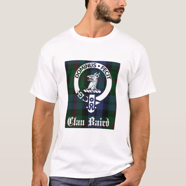 Clan Baird Crest Badge & Tartan T-Shirt (Front)