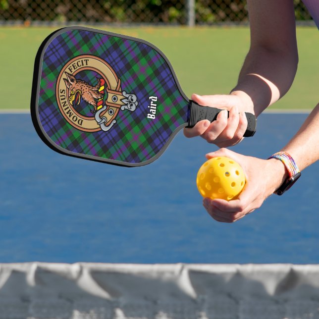 Clan Baird Crest over Tartan Pickleball Paddle (Insitu)