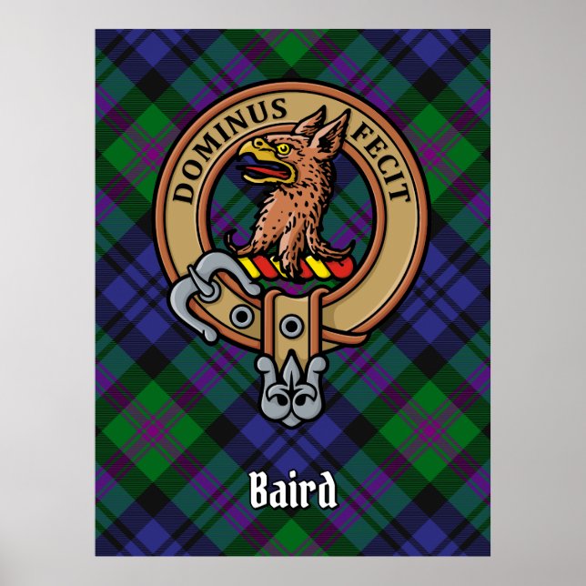 Clan Baird Crest over Tartan Poster (Front)