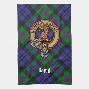 Clan Baird Crest over Tartan Tea Towel