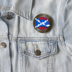 Clan Baird Tartan Knot & Flag Button