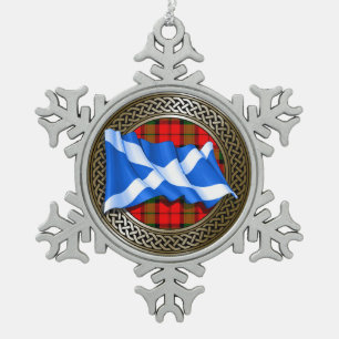 Clan Baird Tartan Knot & Flag Snowflake Pewter Christmas Ornament