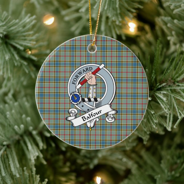 Clan Balfour Badge Tartan Plaid Ceramic Tree Decoration (Tree)