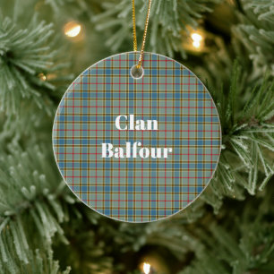 Clan Balfour Tartan Ceramic Tree Decoration