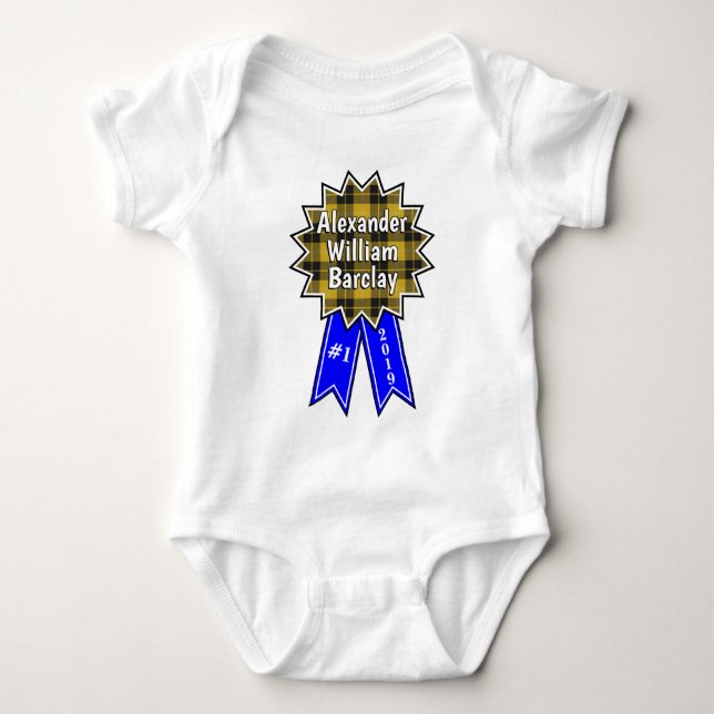 Clan Barclay #1 Award Blue Ribbon Baby Bodysuit (Front)