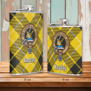 Clan Barclay Crest over Dress Tartan Hip Flask