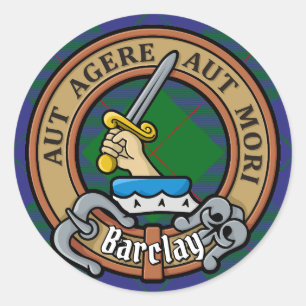 Clan Barclay Crest over Tartan Classic Round Sticker