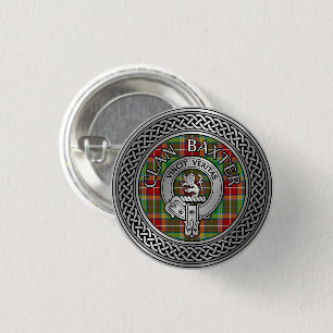 Clan Baxter Crest & Tartan Knot 3 Cm Round Badge