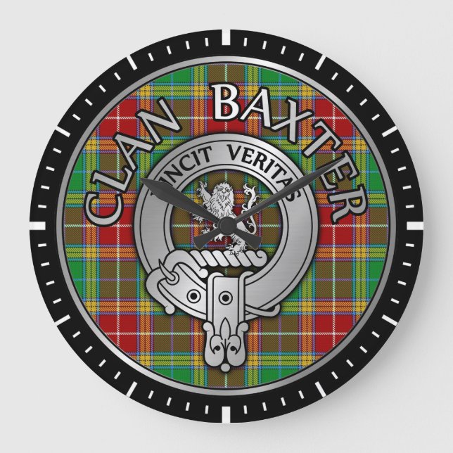Clan Baxter Crest & Tartan Large Clock (Front)
