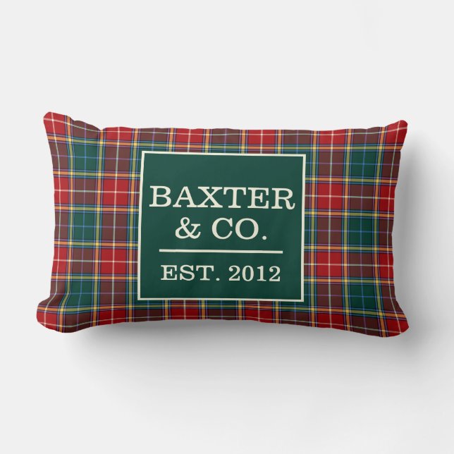 Clan Baxter Tartan Scottish Plaid Personalised Lumbar Cushion (Front)