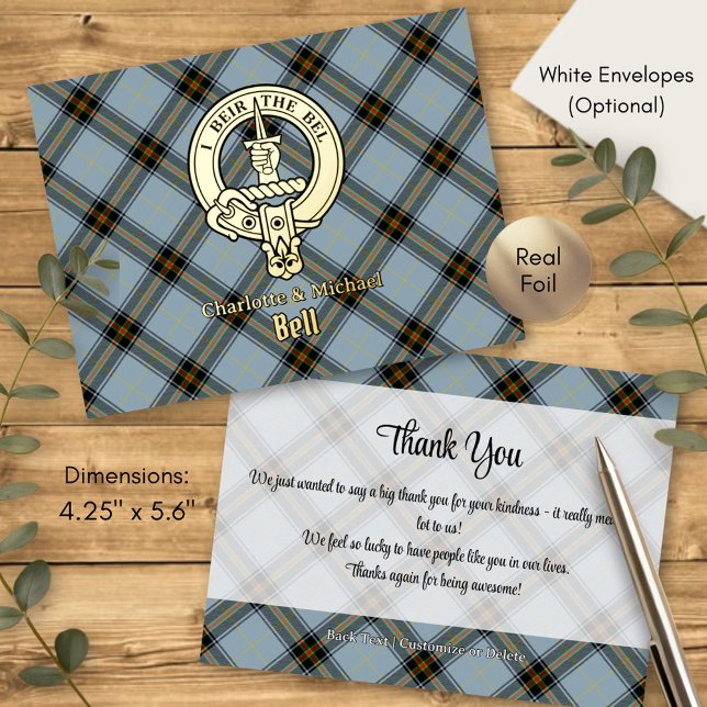 Clan Bell Crest over Tartan Foil Invitation Postcard (Creator Uploaded)