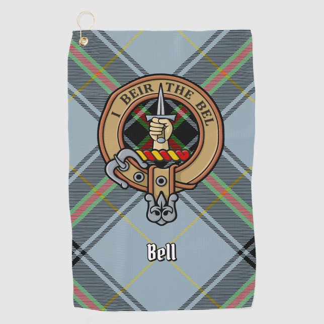 Clan Bell Crest over Tartan Golf Towel (Front)