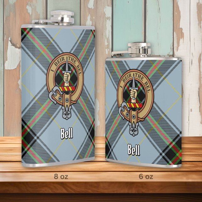 Clan Bell Crest over Tartan Hip Flask (Creator Uploaded)