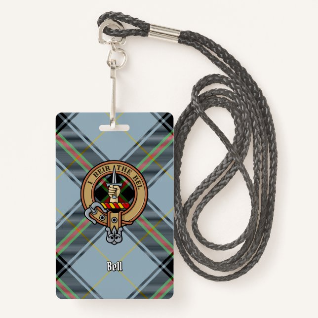 Clan Bell Crest over Tartan ID Badge (Front with Lanyard)