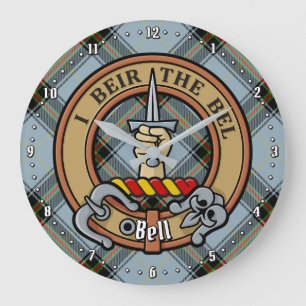 Clan Bell Crest over Tartan Large Clock