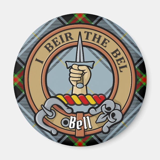 Clan Bell Crest over Tartan Magnet (Front)