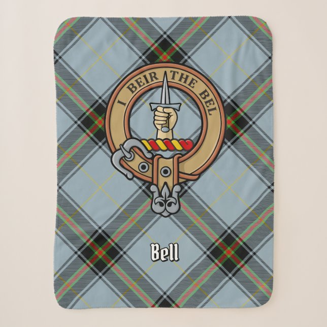 Clan Bell Crest over Tartan Sherpa Blanket (Front)