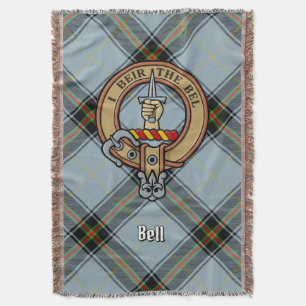 Clan Bell Crest over Tartan Throw Blanket