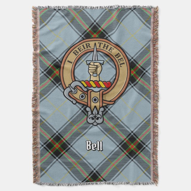 Clan Bell Crest over Tartan Throw Blanket (Front Vertical)