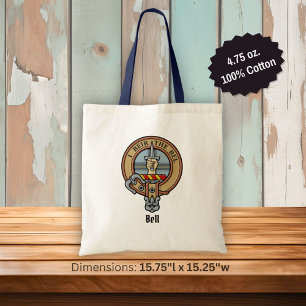 Clan Bell Crest over Tartan Tote Bag