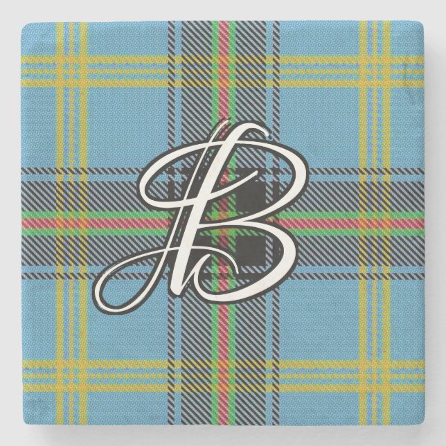 Clan Bell Tartan Custom Monogram Stone Coaster (Front)
