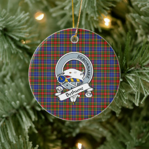 Clan Bethune Badge Tartan Plaid Ceramic Tree Decoration