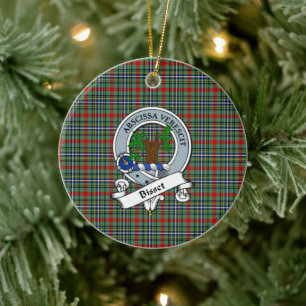 Clan Bisset Badge Tartan Plaid Ceramic Tree Decoration