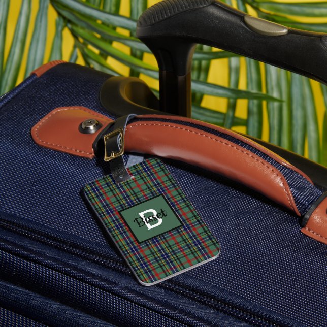 Clan Bisset Plaid Monogrammed  Luggage Tag (Front Insitu 1)