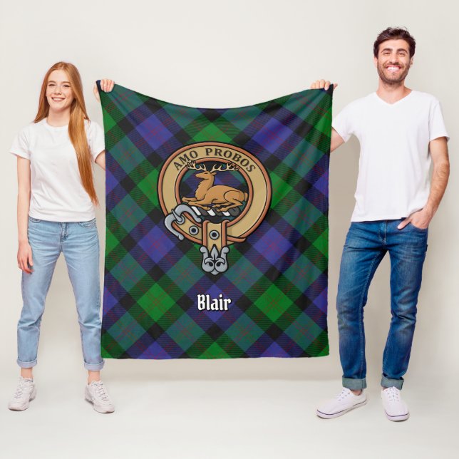 Clan Blair Crest over Tartan Fleece Blanket (In Situ)
