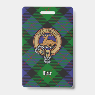 Clan Blair Crest over Tartan ID Badge