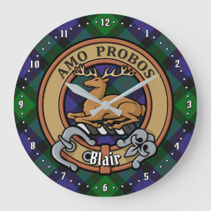 Clan Blair Crest over Tartan Large Clock