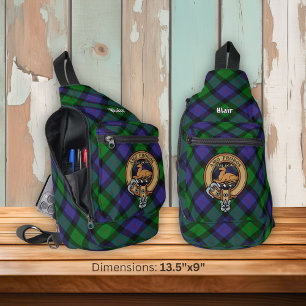 Clan Blair Crest over Tartan Sling Bag