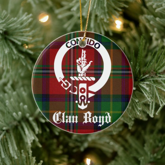 Clan Boyd Crest and Tartan Personalised Ceramic Tree Decoration (Tree)