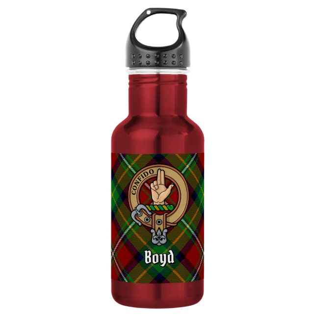 Clan Boyd Crest over Tartan 532 Ml Water Bottle (Front)