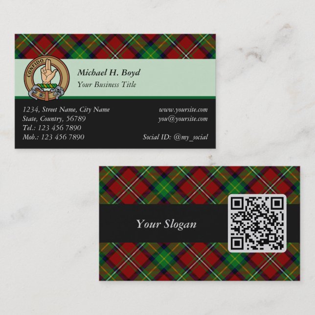 Clan Boyd Crest over Tartan Business Card (Front/Back)