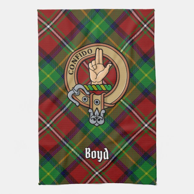 Clan Boyd Crest over Tartan Tea Towel (Vertical)