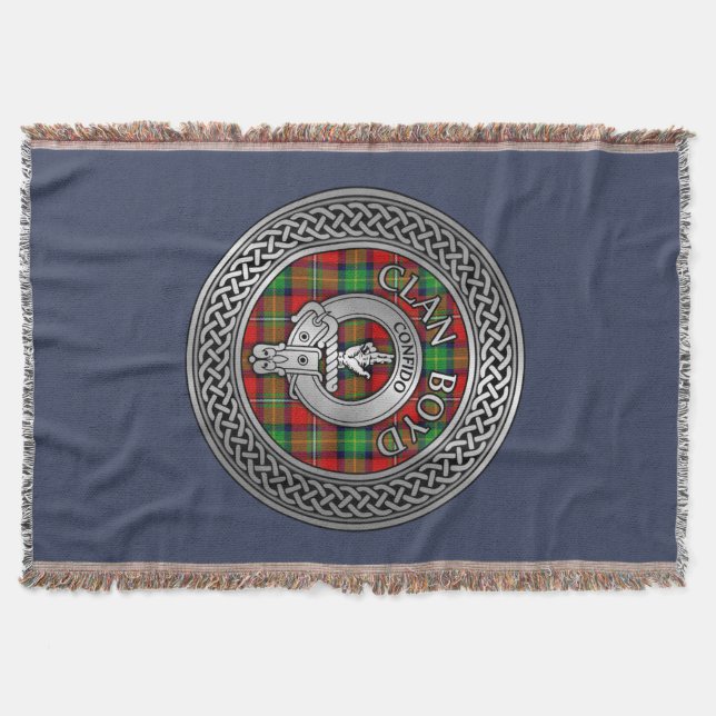 Clan Boyd Crest & Tartan Knot Throw Blanket (Front)