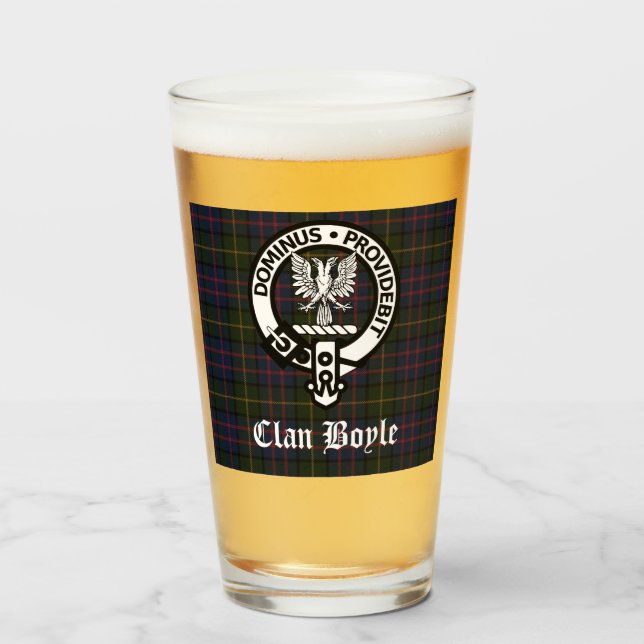 Clan Boyle Crest Badge & Tartan Glass (Front Filled)