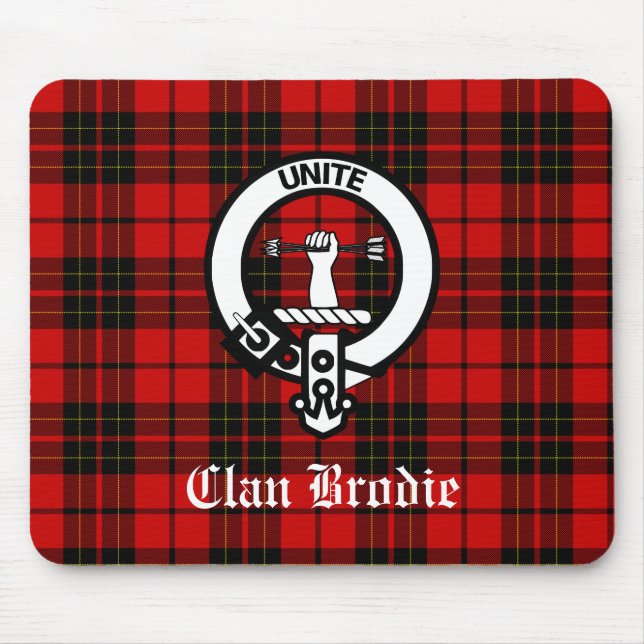 Clan Brodie Crest Badge and Tartan Mouse Pad (Front)
