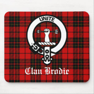 Clan Brodie Crest Badge and Tartan Mouse Pad